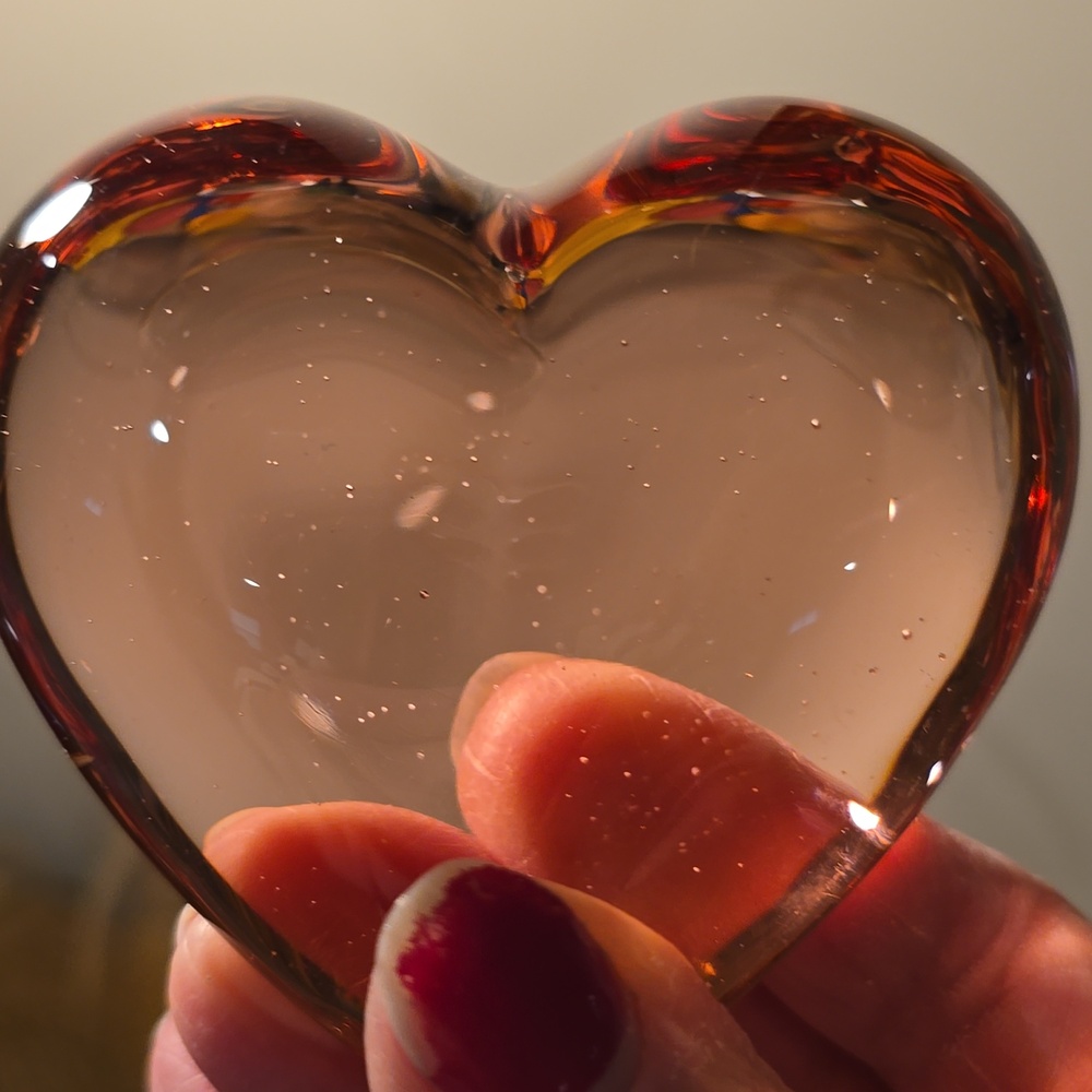 Heart Glass Paperweight with Red Felt Heart Accents - Picture 3 of 3